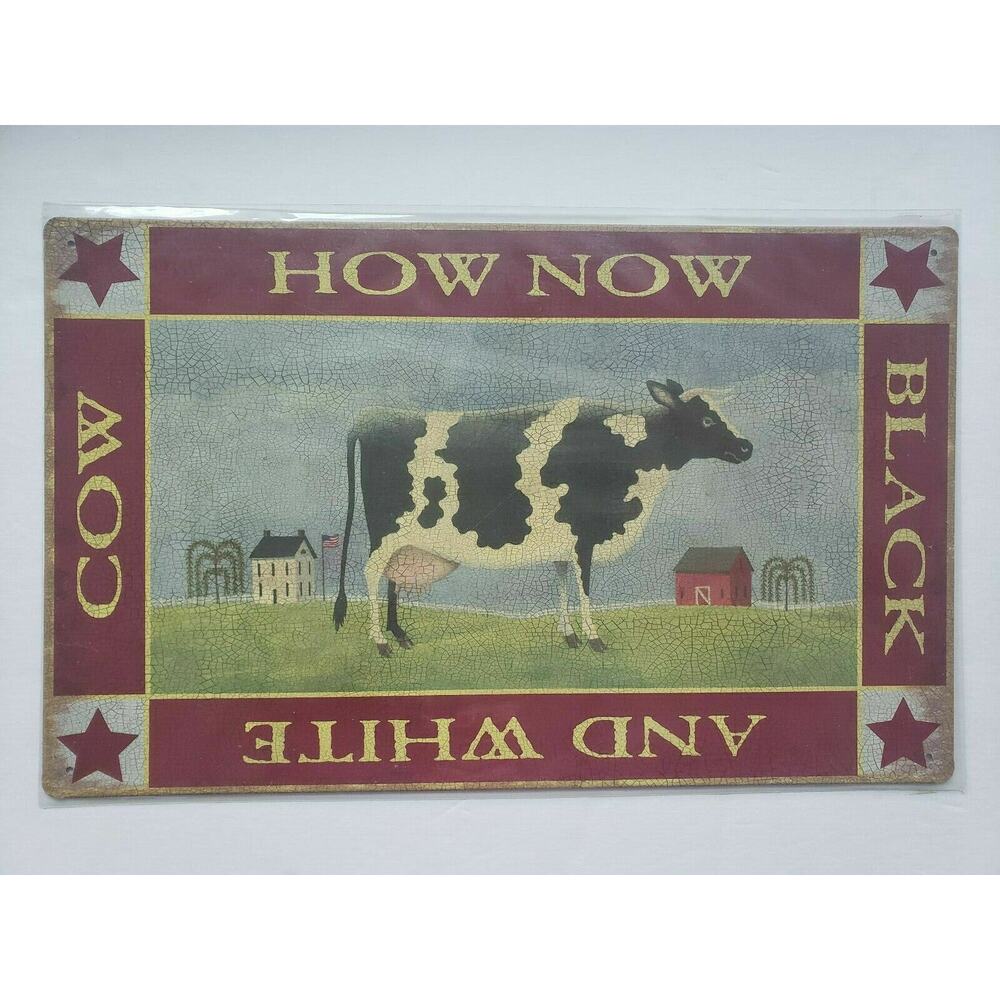 How Now Black and White Cow Ohio Wholesale 16x10 Rustic Retro Metal Signs 28922C